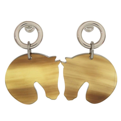 Hermes Cheval Horse Buffalo Horn Brown Earrings