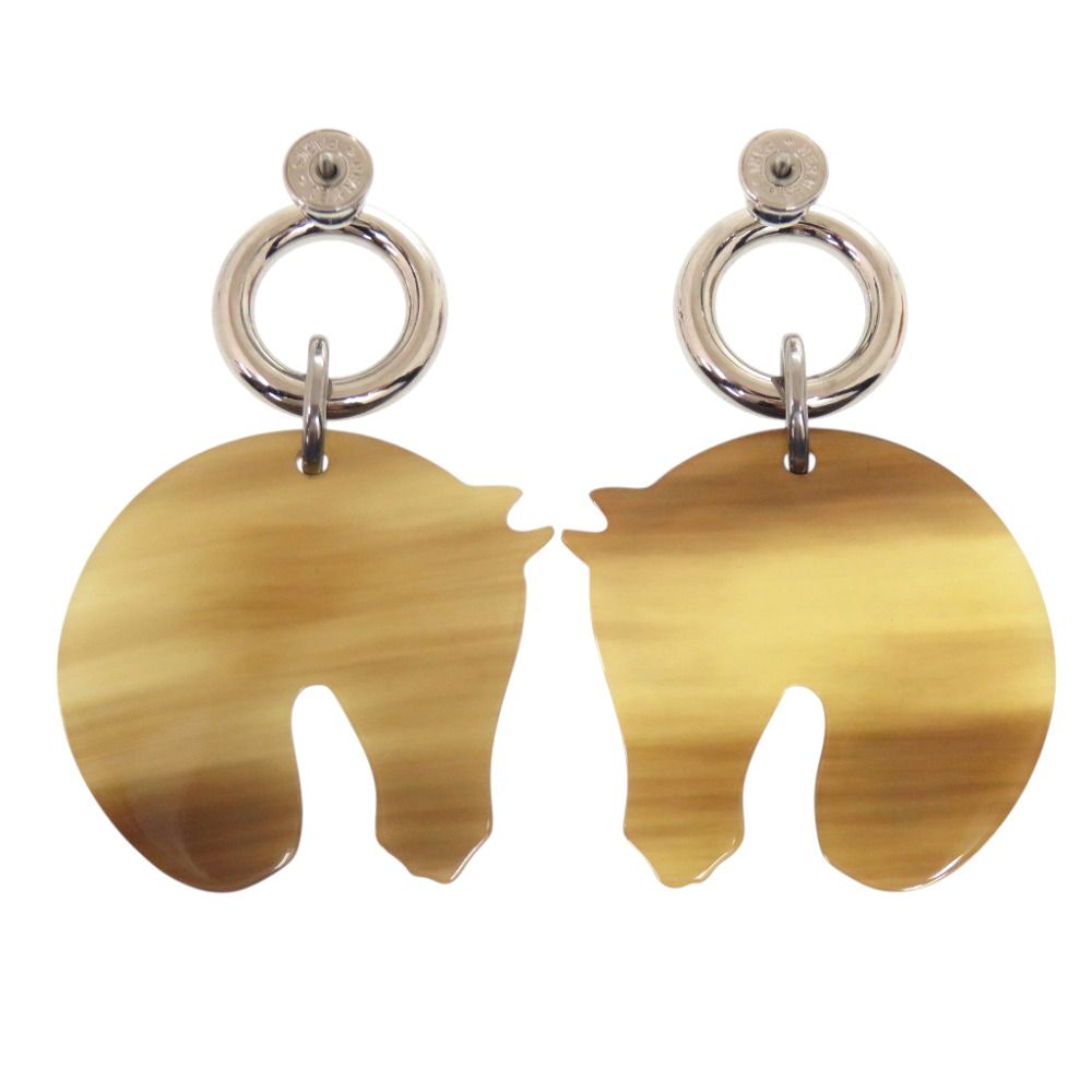 Hermes Cheval Horse Buffalo Horn Brown Earrings — view 3