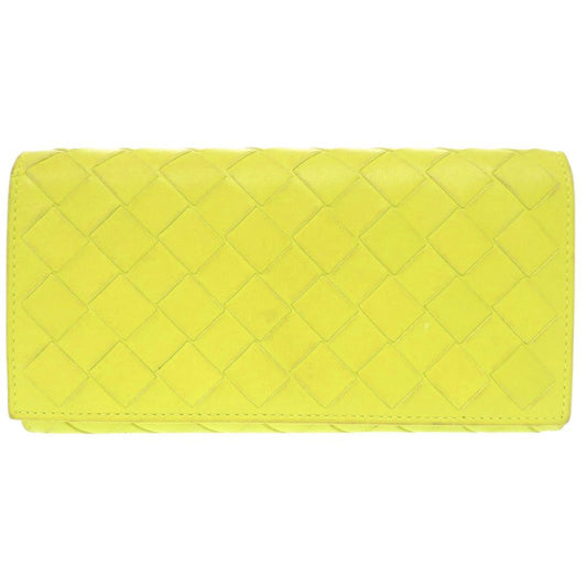 Bottega Veneta Intrecciato Leather Yellow Green Wallet