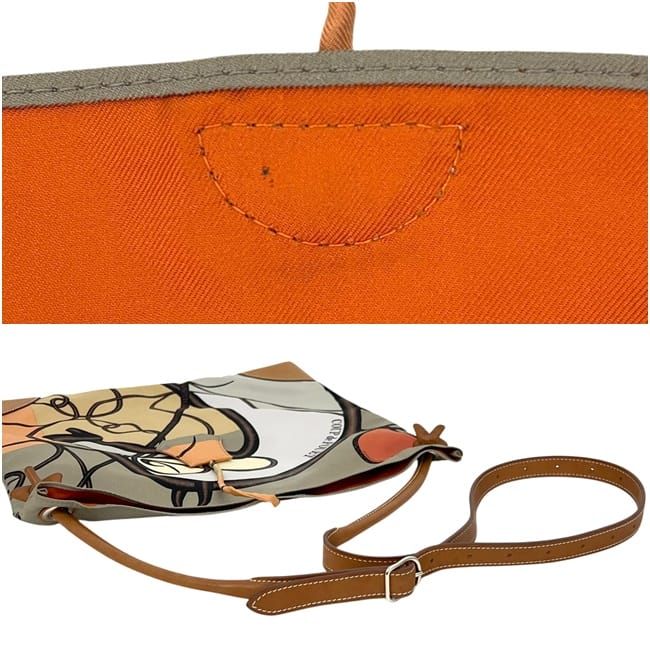 Hermes Shoulder Bag Silky City PM Gray Beige Leather Silk — view 3