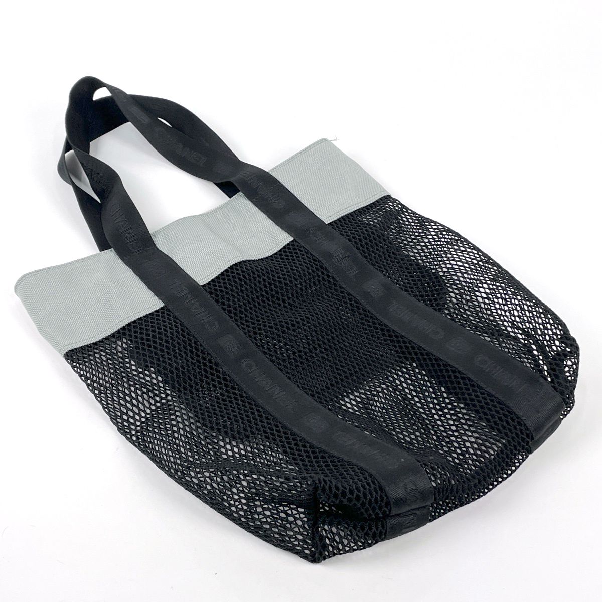 Chanel Sports Line Mesh Tote Bag CC Logo Nylon Canvas Black Gray — view 2