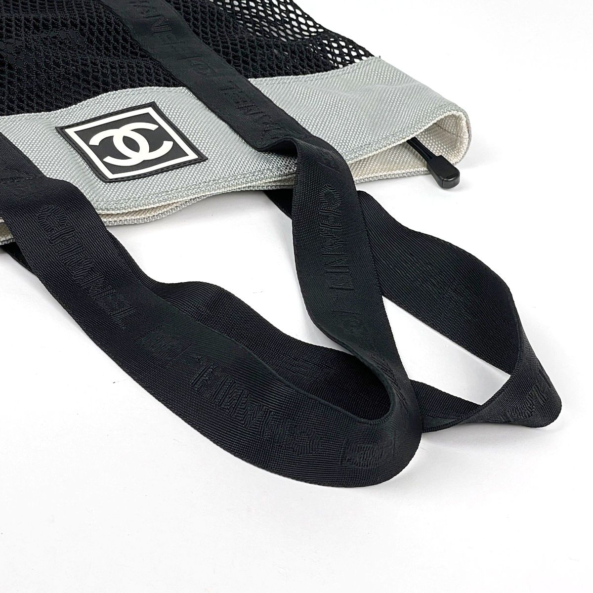 Chanel Sports Line Mesh Tote Bag CC Logo Nylon Canvas Black Gray — view 6
