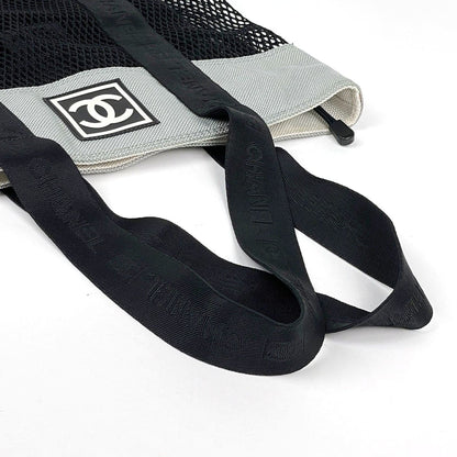 Chanel Sports Line Mesh Tote Bag CC Logo Nylon Canvas Black Gray — view 6