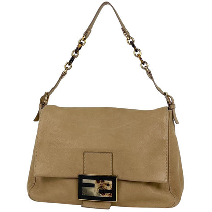 Fendi Zucca Logo Shoulder Bag Big Mamma Baguette Leather Beige