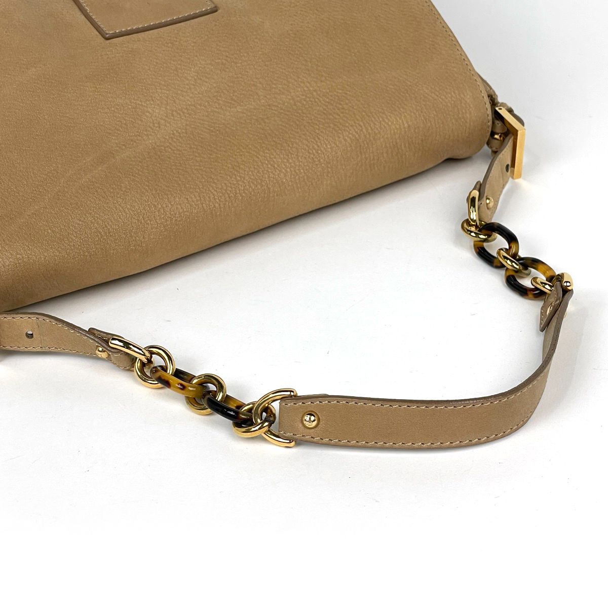 Fendi Zucca Logo Shoulder Bag Big Mamma Baguette Leather Beige — view 7