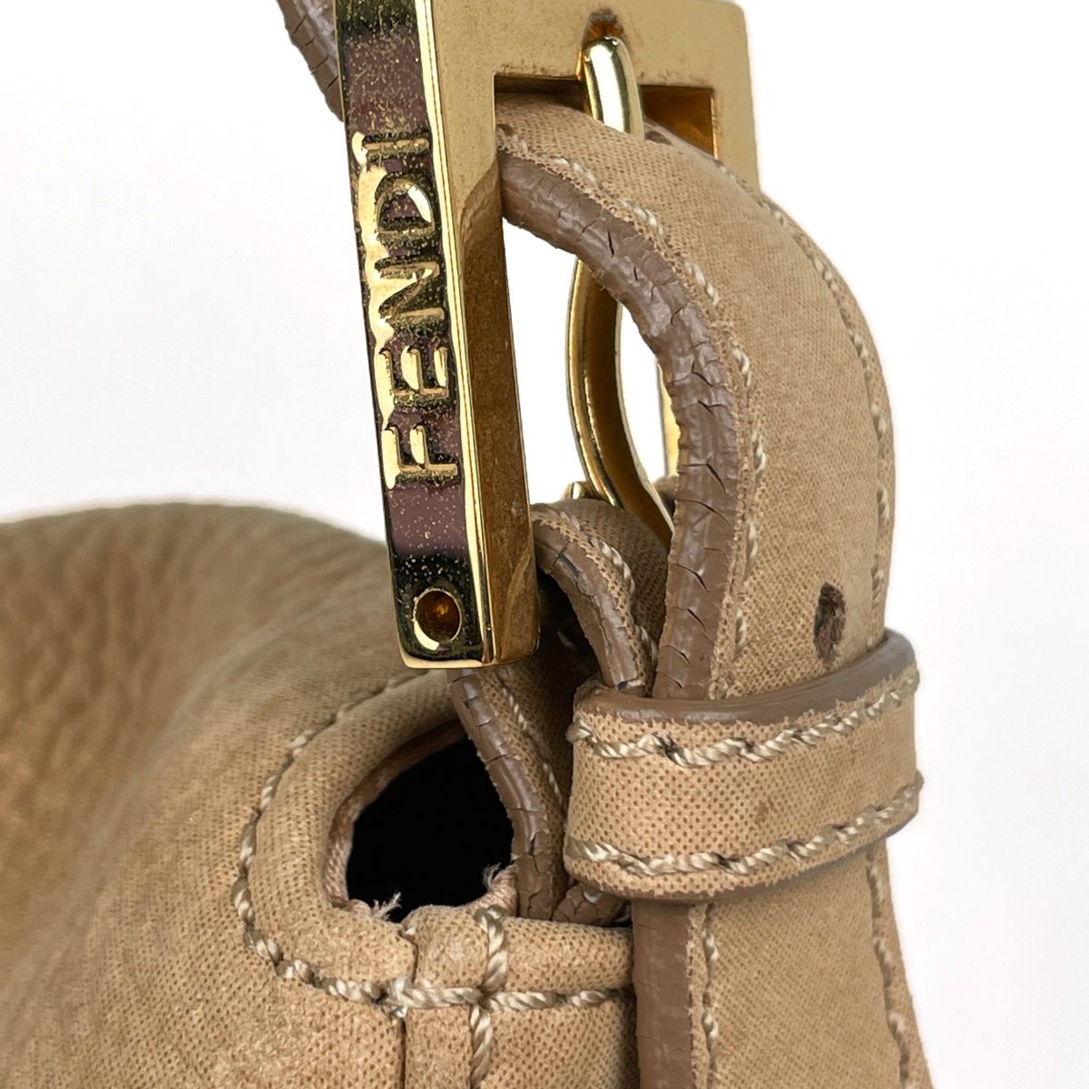 Fendi Zucca Logo Shoulder Bag Big Mamma Baguette Leather Beige — view 4