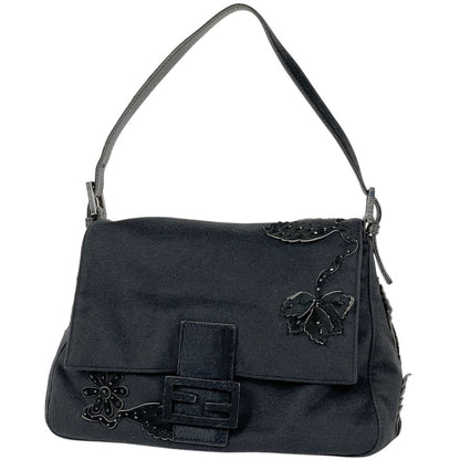 Fendi Zucca Logo Shoulder Bag Mamma Baguette Fabric Black