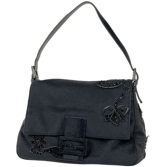 Fendi Zucca Logo Shoulder Bag Mamma Baguette Fabric Black