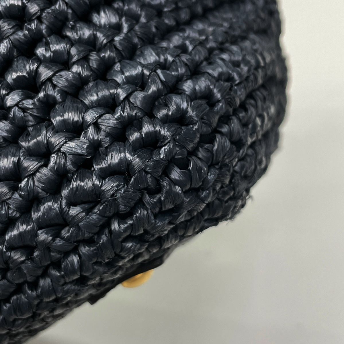 Chanel CC Logo Chain Tote Shoulder Bag Raffia Navy — view 3