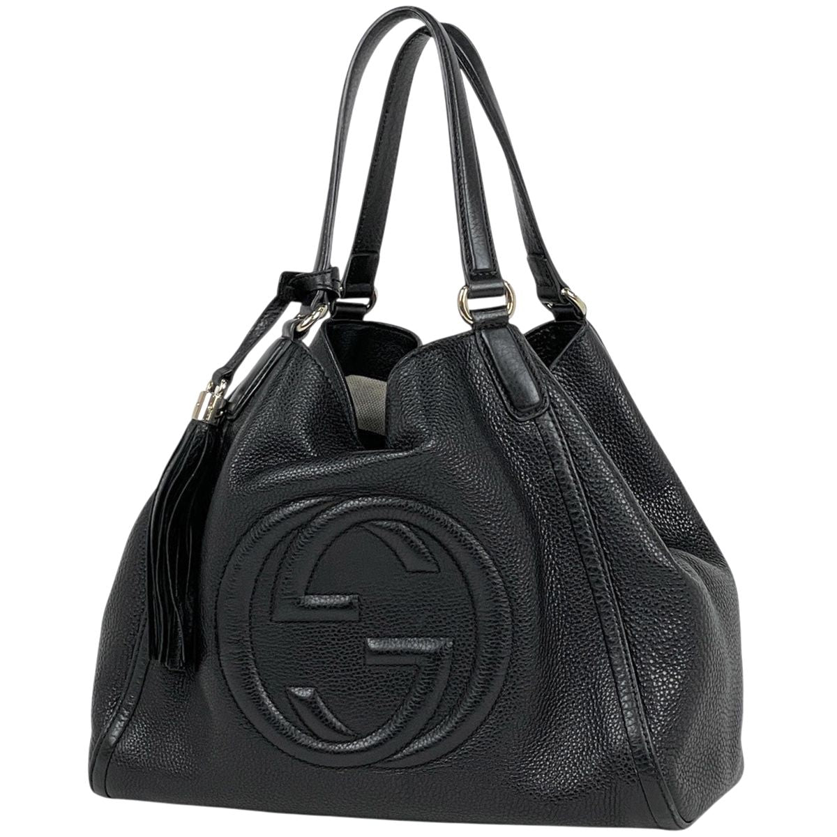 Gucci Tote Bag Soho Fringe Interlocking G Leather Black