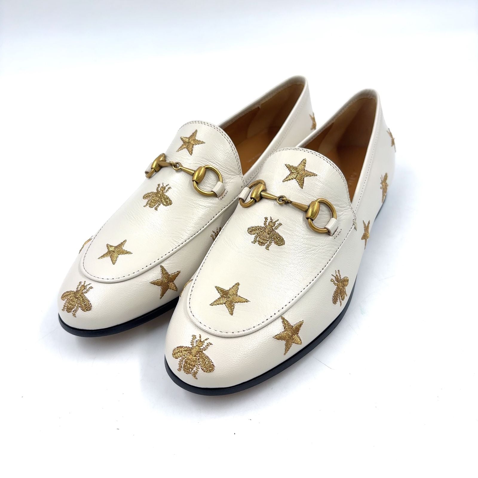 Gucci Jordan Horsebit Leather Gold White Loafers