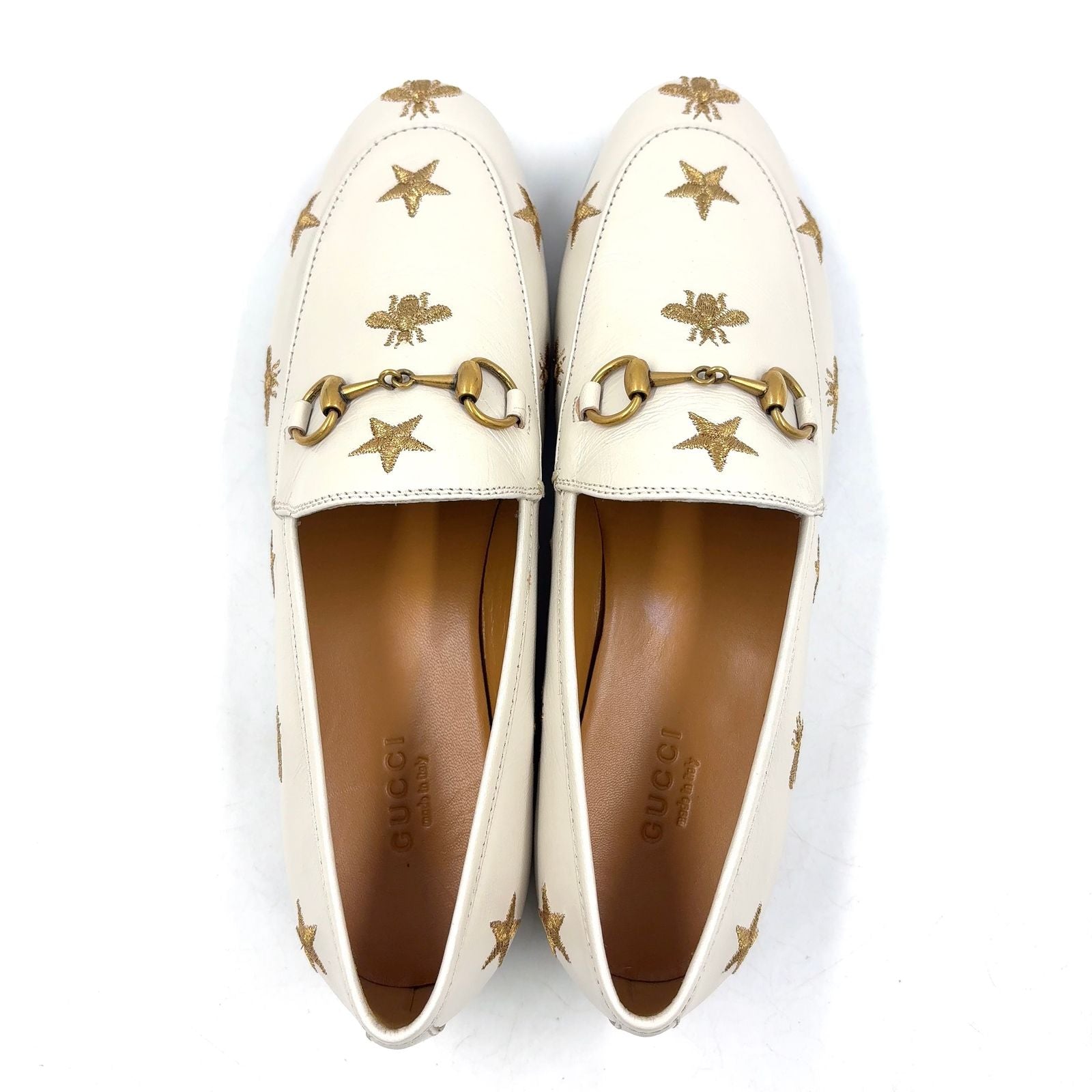 Gucci Jordan Horsebit Leather Gold White Loafers — view 5