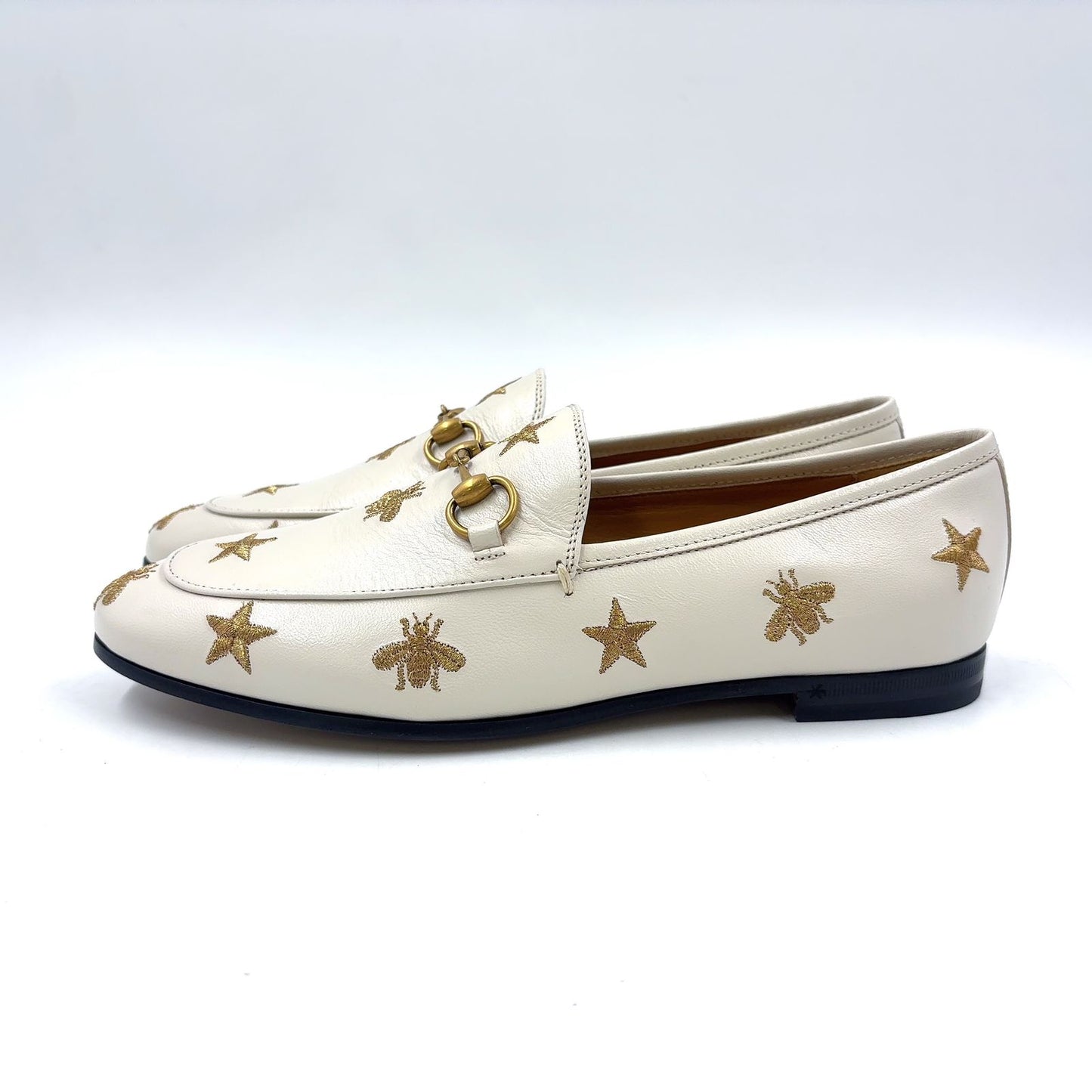 Gucci Jordan Horsebit Leather Gold White Loafers — view 2