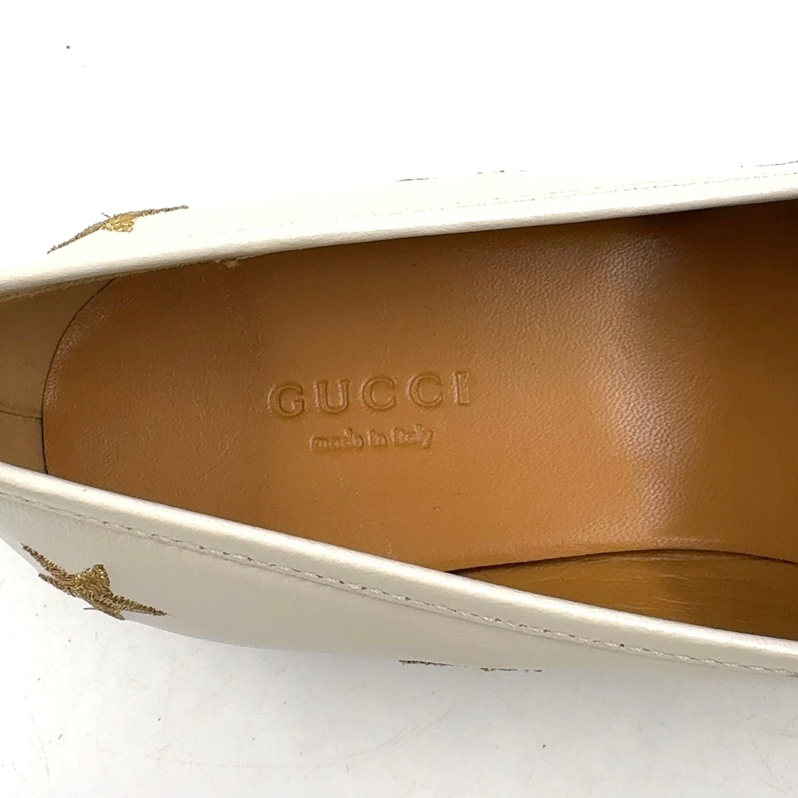 Gucci Jordan Horsebit Leather Gold White Loafers — view 4