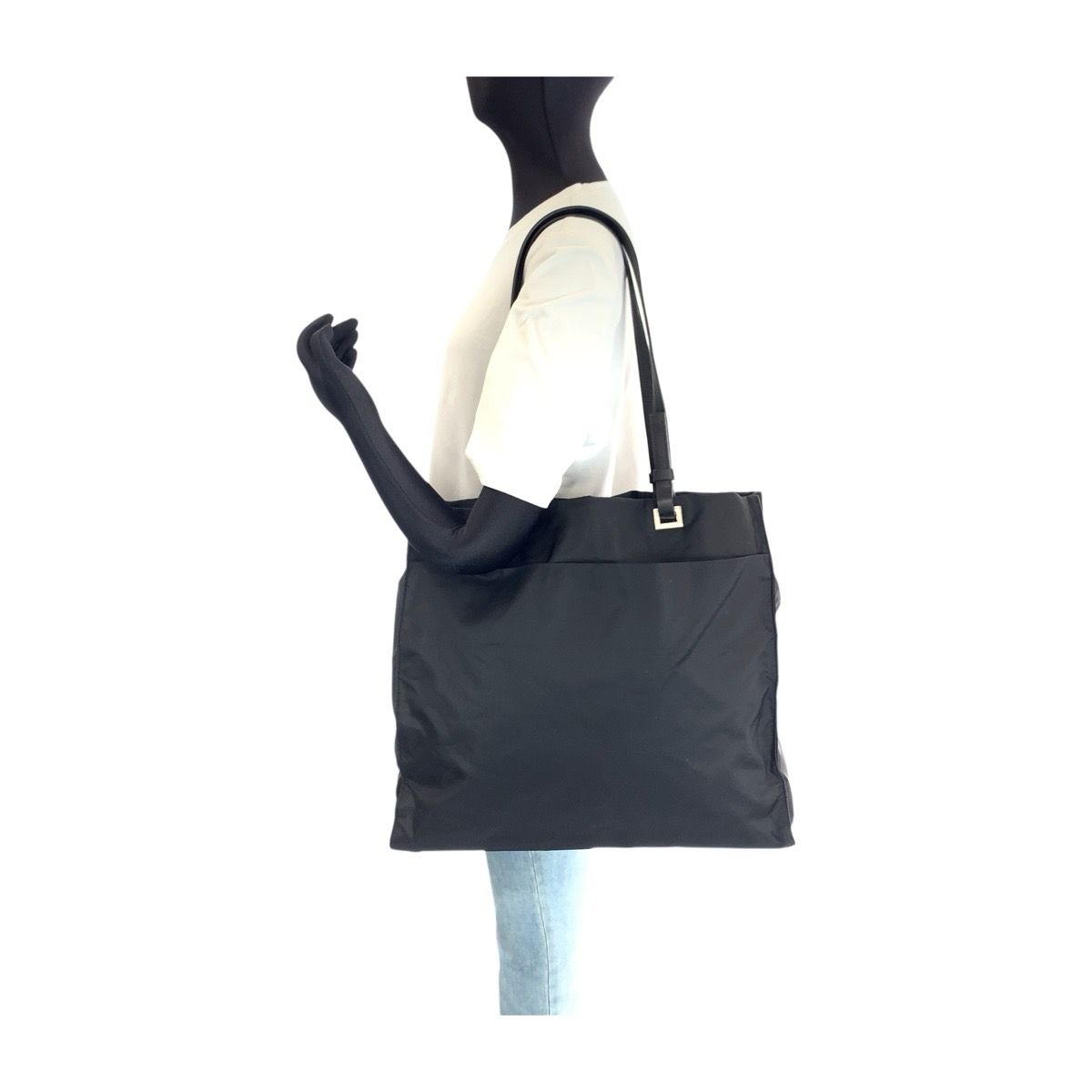 Prada Tessuto Black Silver Nylon Leather Tote Shoulder Bag — view 6