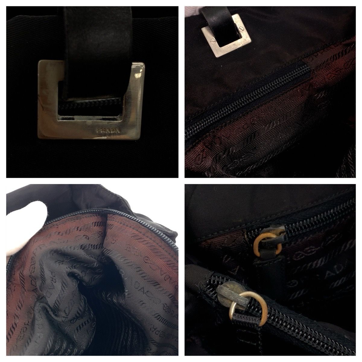Prada Tessuto Black Silver Nylon Leather Tote Shoulder Bag — view 4