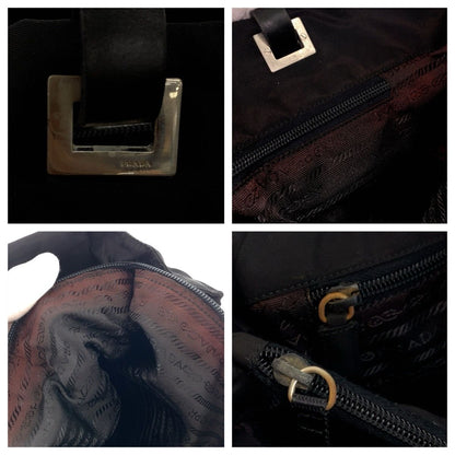 Prada Tessuto Black Silver Nylon Leather Tote Shoulder Bag — view 4