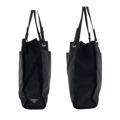 Prada Tessuto Black Silver Nylon Leather Tote Shoulder Bag — view 7