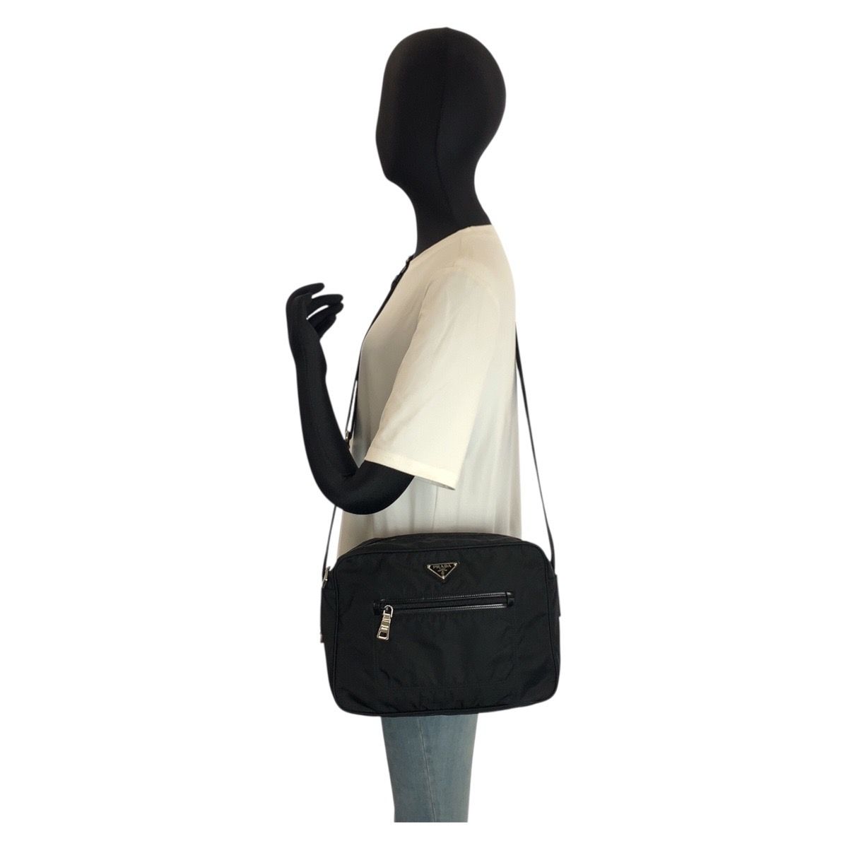 Prada Tessuto Black Silver Nylon Shoulder Bag Pochette — view 6