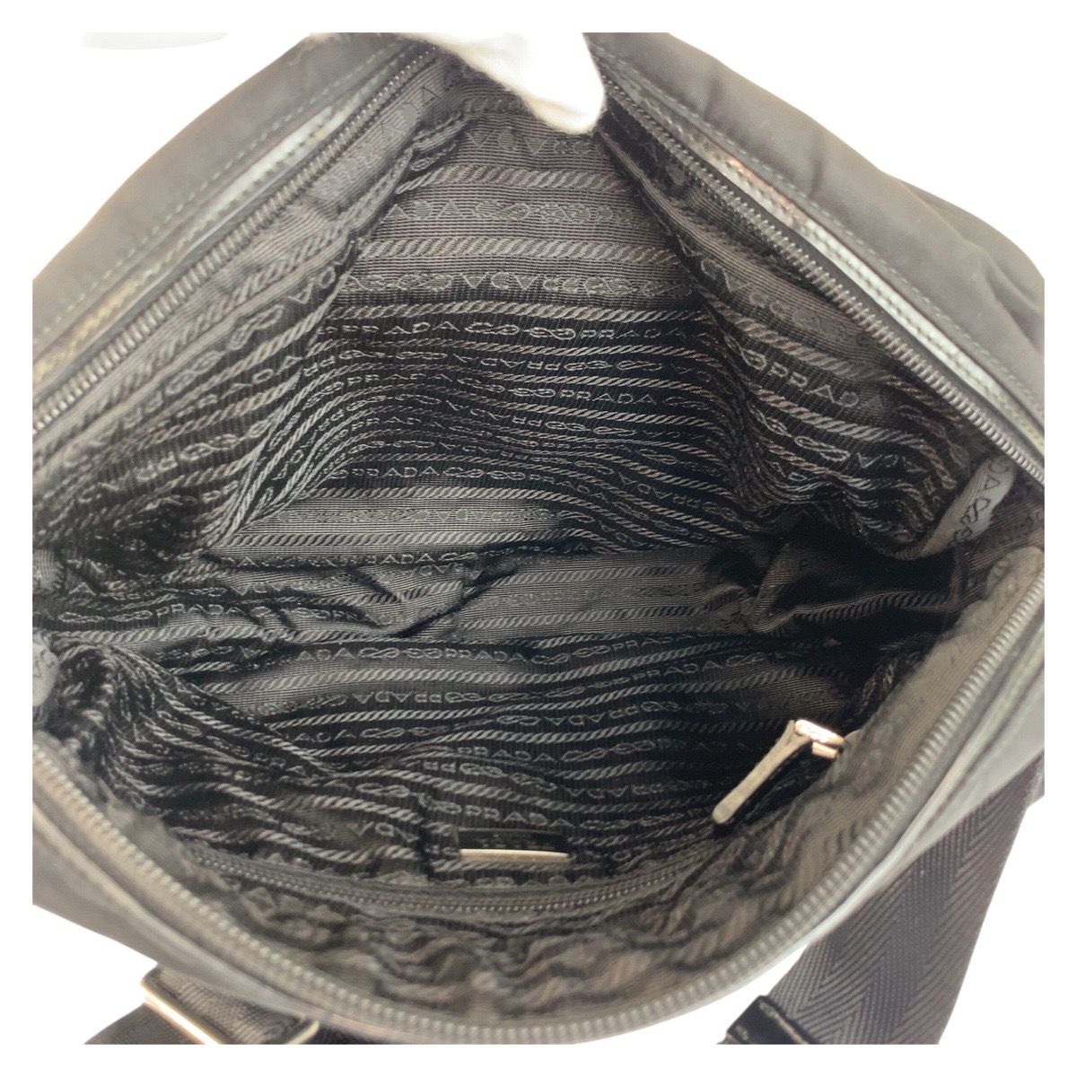 Prada Tessuto Black Silver Nylon Shoulder Bag Pochette — view 8