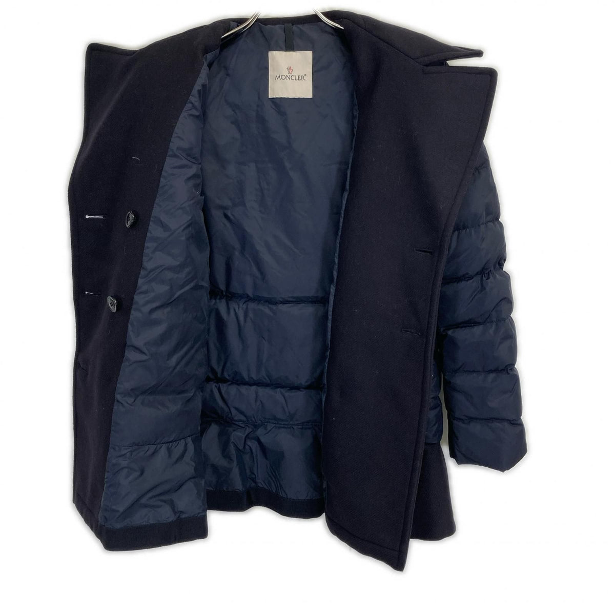 Moncler Aulampia Double Breasted Wool Contrast Down Jacket — view 3