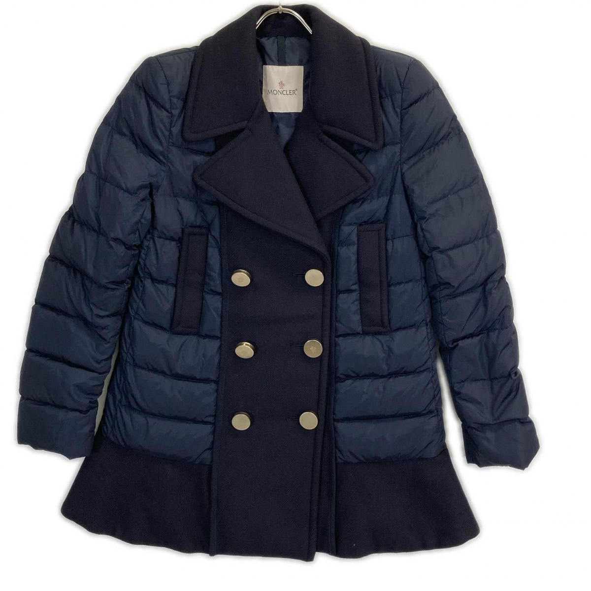 Moncler Aulampia Double Breasted Wool Contrast Down Jacket