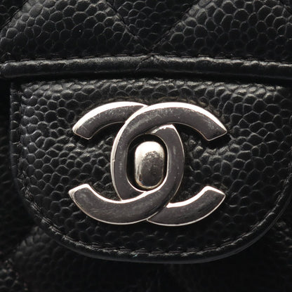 Chanel Shoulder Bag Quilted Double Flap Black Caviar Leather Chain — view 8