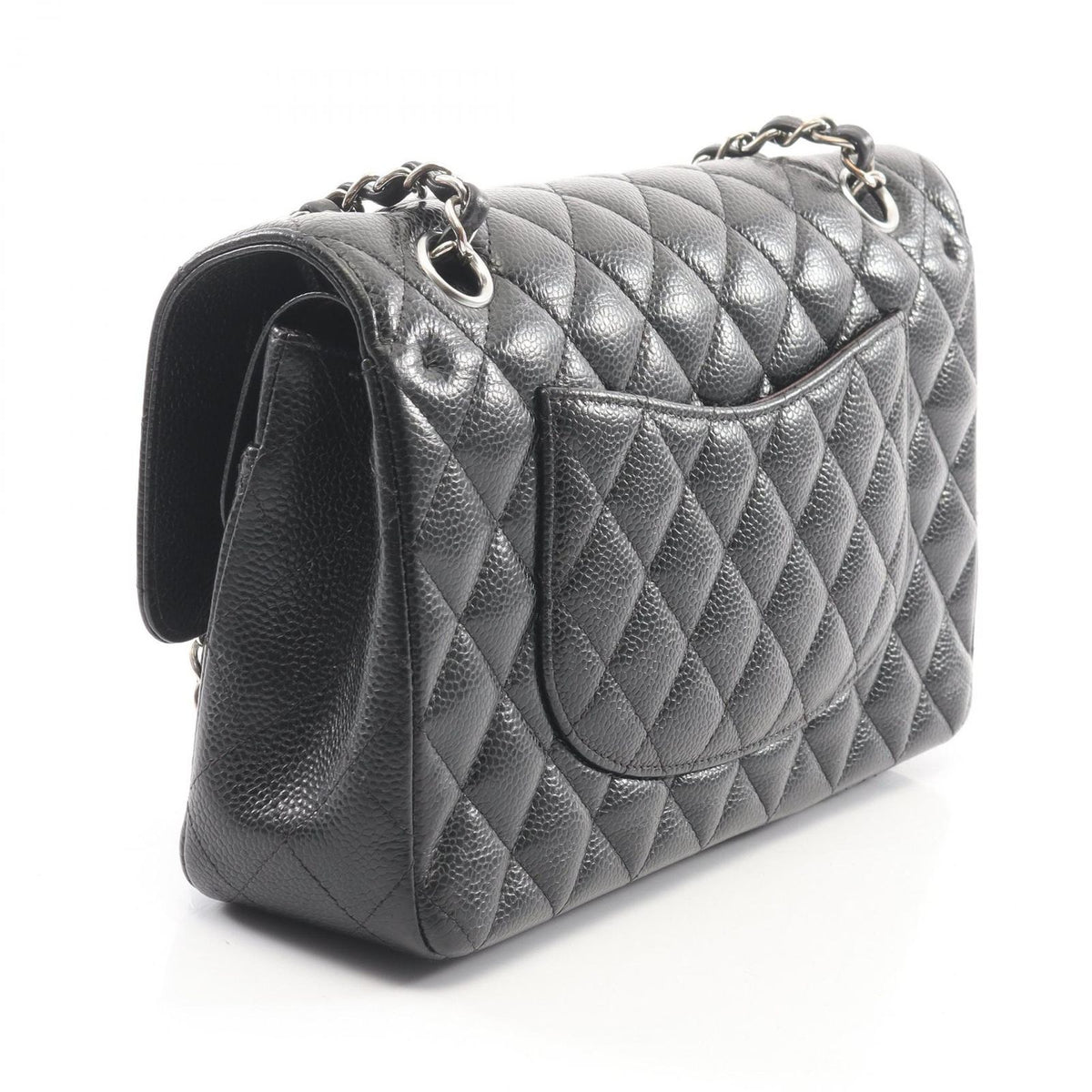Chanel Shoulder Bag Quilted Double Flap Black Caviar Leather Chain — view 2