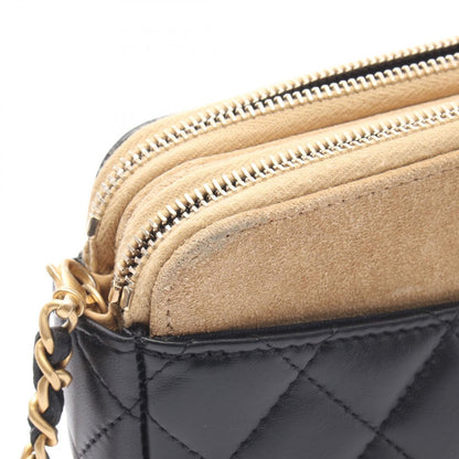 Chanel Shoulder Bag Quilted Phone Case Black Camel Lambskin Suede Chain Wallet — view 7