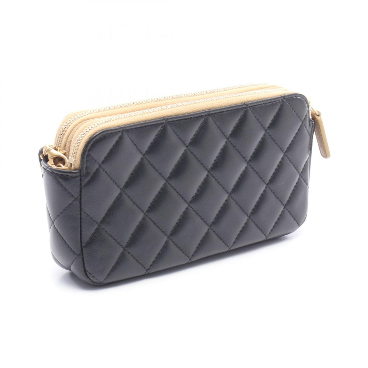 Chanel Shoulder Bag Quilted Phone Case Black Camel Lambskin Suede Chain Wallet — view 2