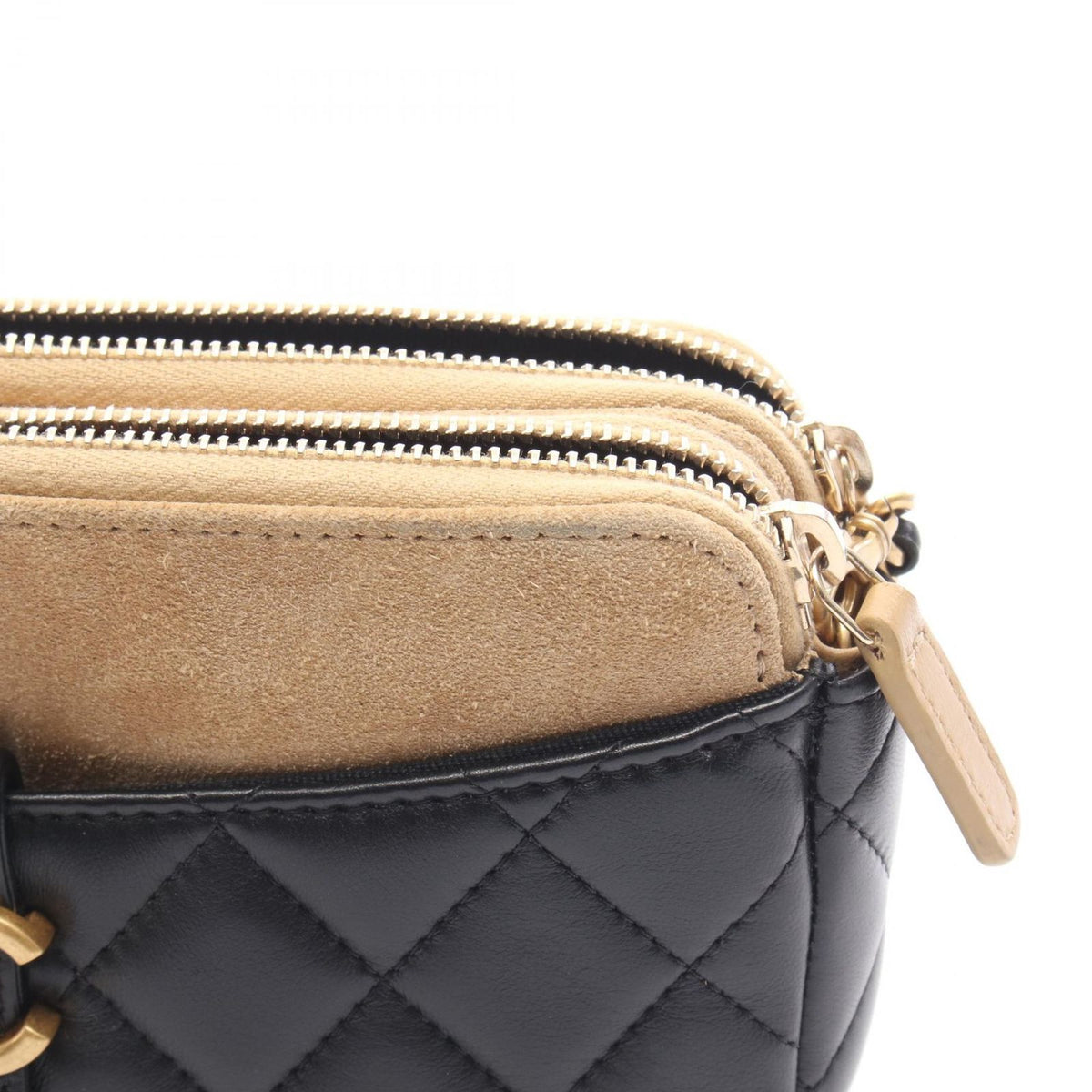 Chanel Shoulder Bag Quilted Phone Case Black Camel Lambskin Suede Chain Wallet — view 6