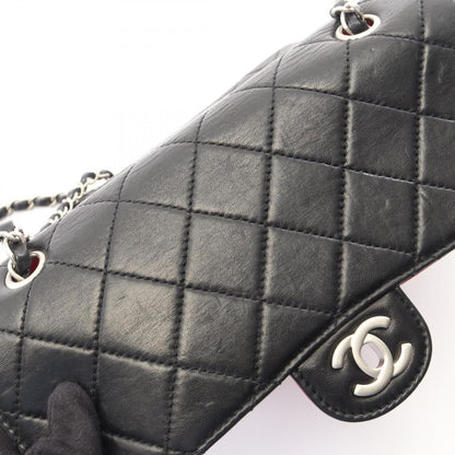 Chanel Shoulder Bag Quilted Single Flap Bicolor Black Red Lambskin Chain — view 8