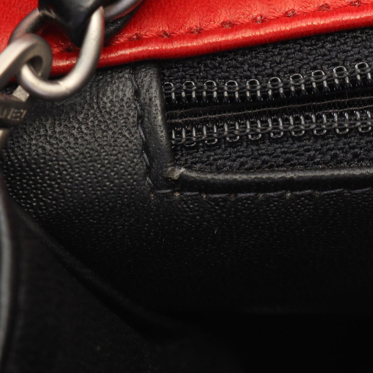 Chanel Shoulder Bag Quilted Single Flap Bicolor Black Red Lambskin Chain — view 6