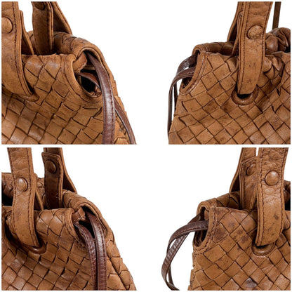 Bottega Veneta Intrecciato Leather Drawstring Shoulder Bag Mini Tote Brown — view 4