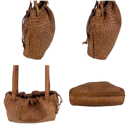 Bottega Veneta Intrecciato Leather Drawstring Shoulder Bag Mini Tote Brown — view 3