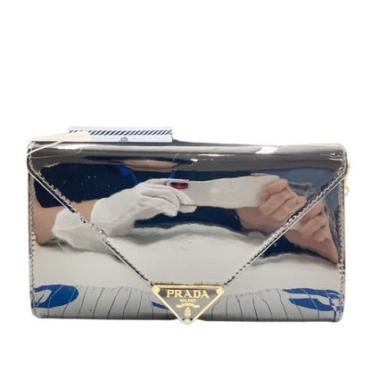 Prada Shoulder Bag Triangle Togo Black Patent Chain Gold
