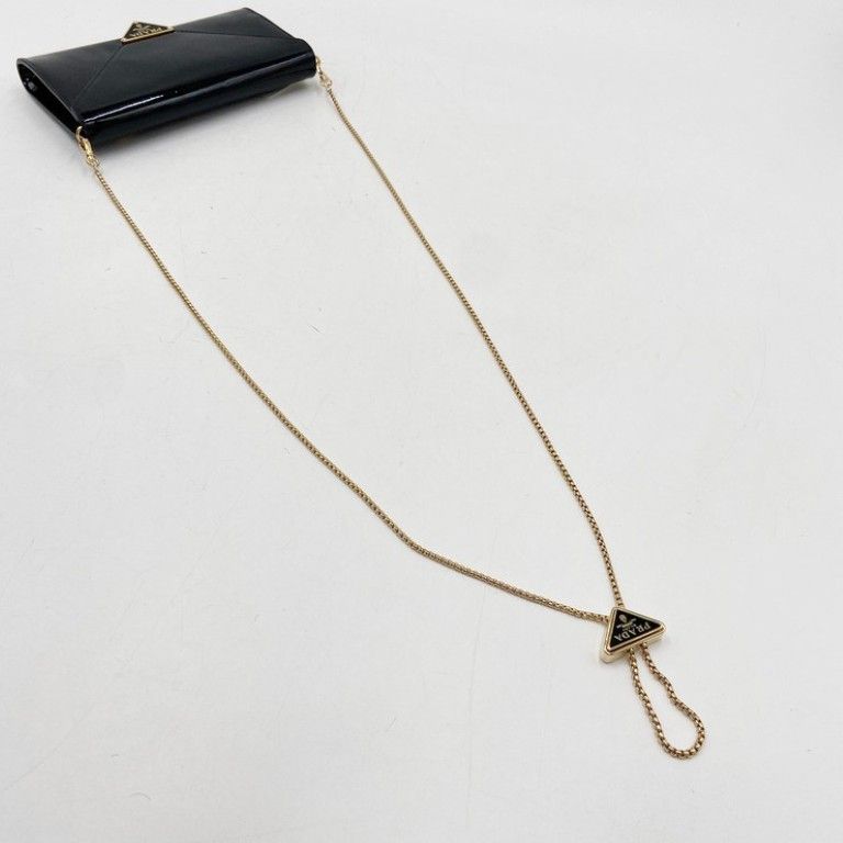 Prada Shoulder Bag Triangle Togo Black Patent Chain Gold — view 5