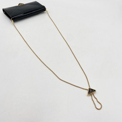 Prada Shoulder Bag Triangle Togo Black Patent Chain Gold — view 5