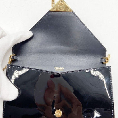 Prada Shoulder Bag Triangle Togo Black Patent Chain Gold — view 7