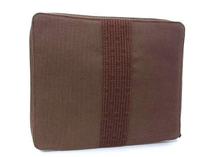 Hermes Clutch Herline Multi Case Brown Canvas Zip Around