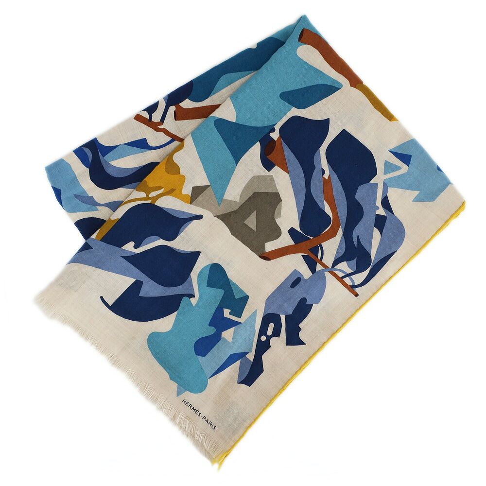 Hermes Heaven Shawl Beige Multicolor Cashmere Silk Scarf