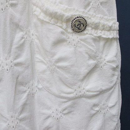 Chanel Sleeveless Crochet Knit Dress Mini Length 36 White CC Logo Button — view 7