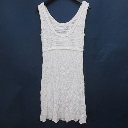 Chanel Sleeveless Crochet Knit Dress Mini Length 36 White CC Logo Button — view 2