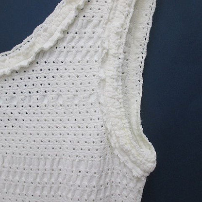 Chanel Sleeveless Crochet Knit Dress Mini Length 36 White CC Logo Button — view 5