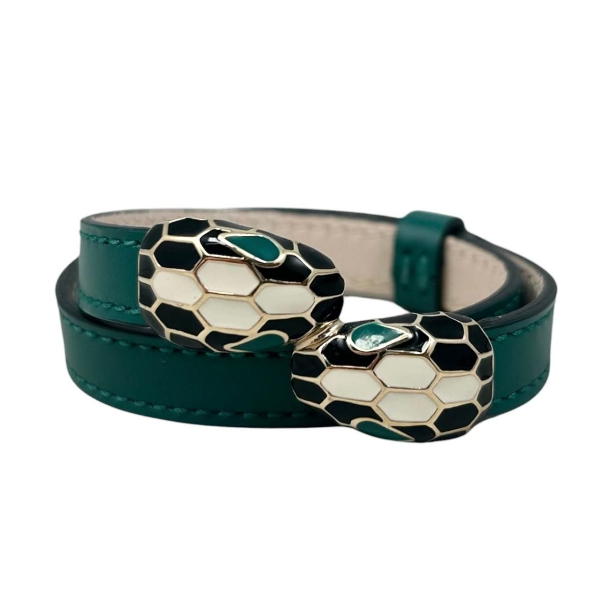 Bvlgari Bracelet Serpenti Forever Calf Leather Snakehead Emerald Green Gold