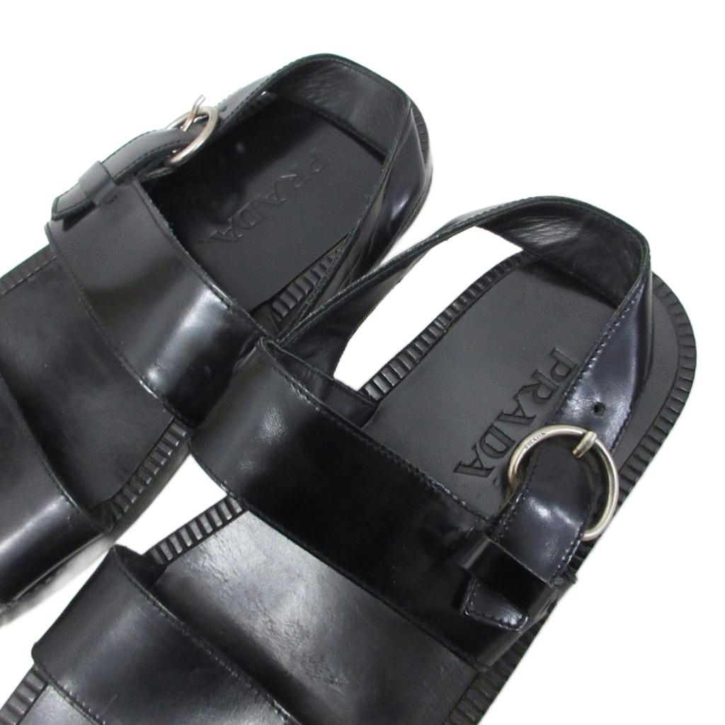 Prada Sandals Double Strap Leather Black 9 — view 6
