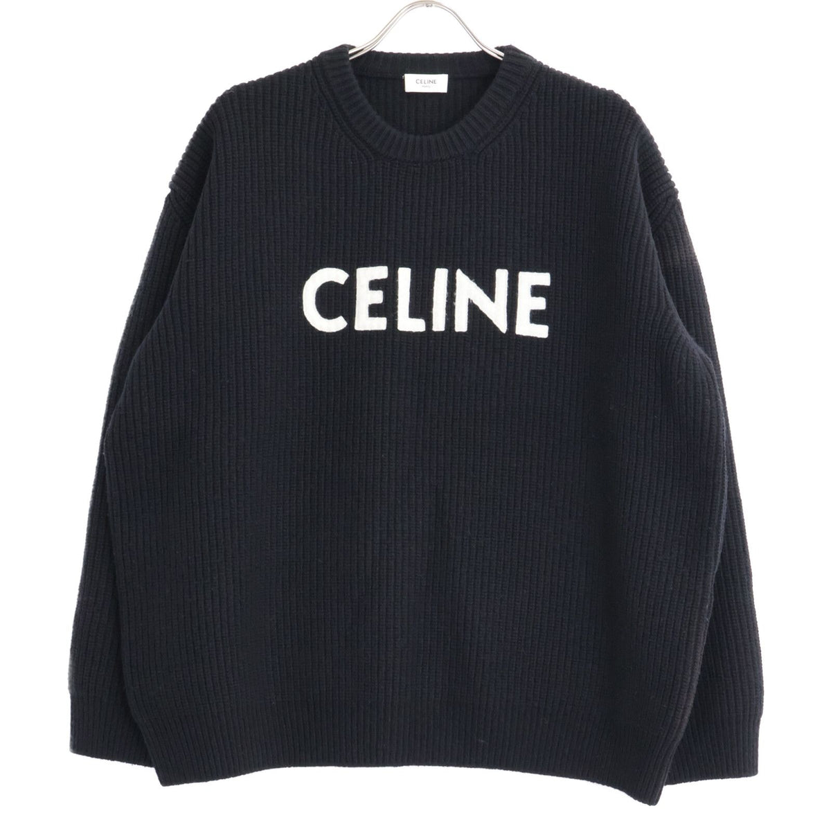 Celine Hedi Slimane Era Front Logo Oversize Crew Neck Knit Sweater