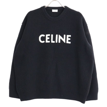 Celine Hedi Slimane Era Front Logo Oversize Crew Neck Knit Sweater