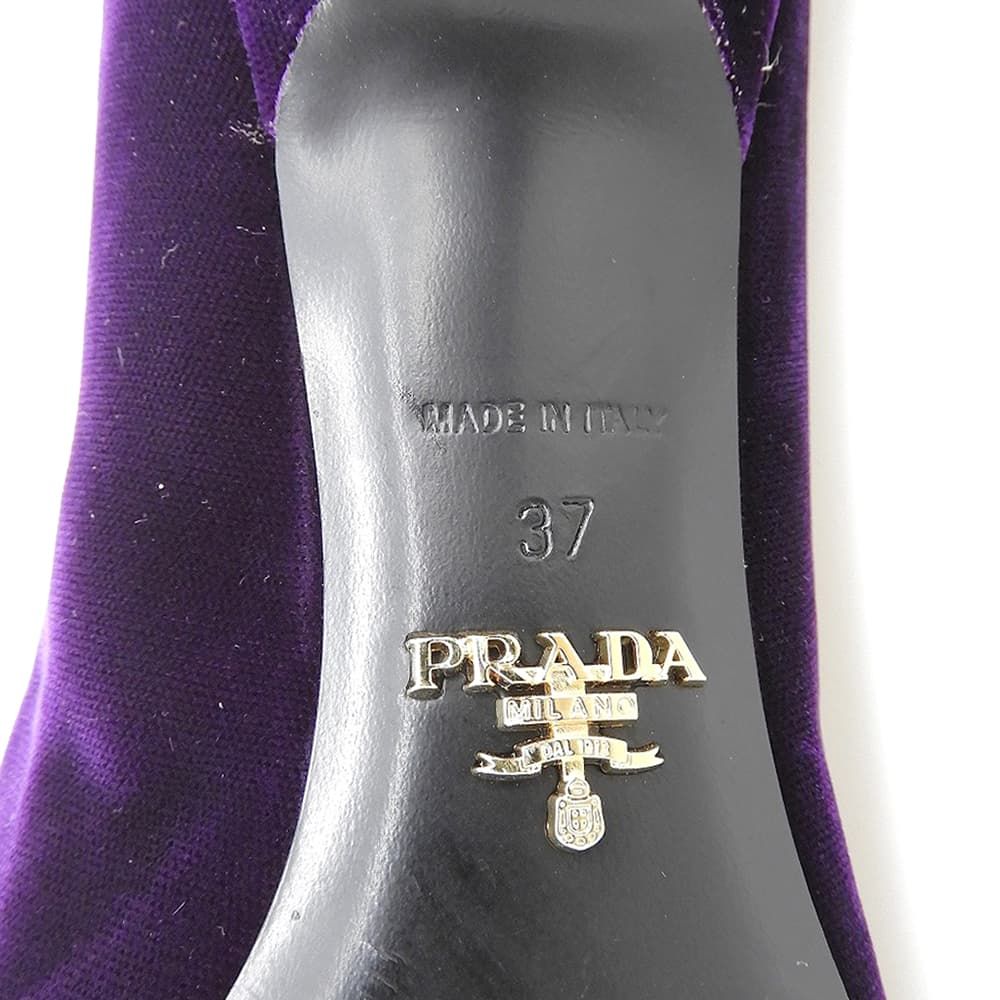 Prada Velvet Crystal Bijoux Buckle Mules Pumps Purple Heel 37 — view 6