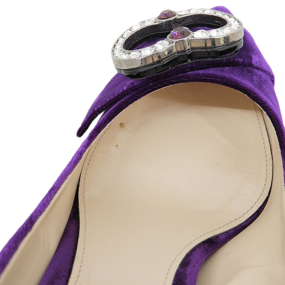 Prada Velvet Crystal Bijoux Buckle Mules Pumps Purple Heel 37 — view 4